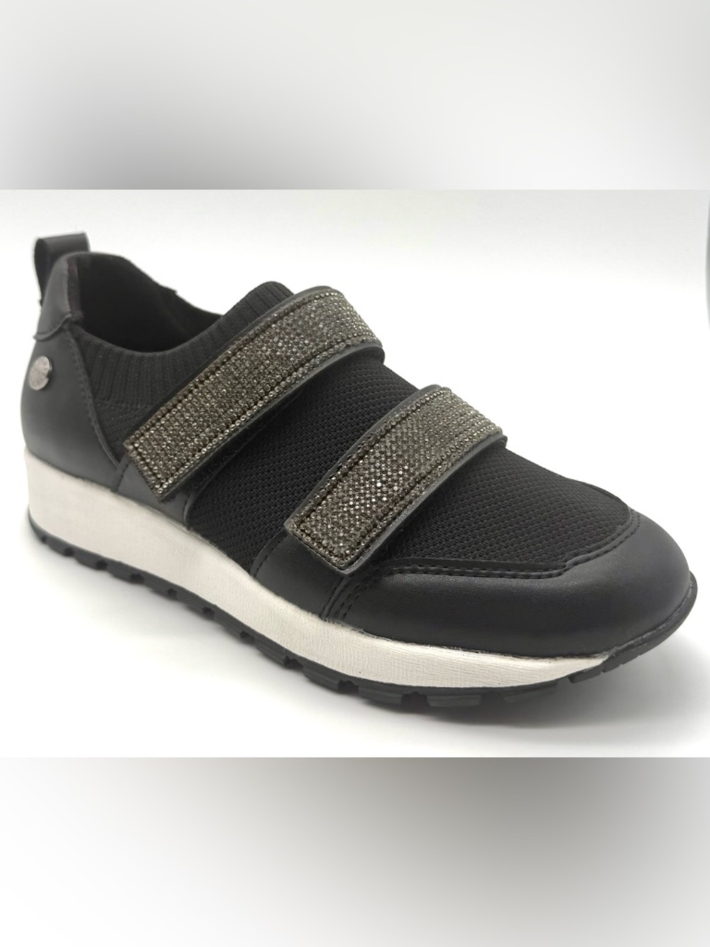 Black Slip-On Sneaker with Embellished Straps by Bernie Mev